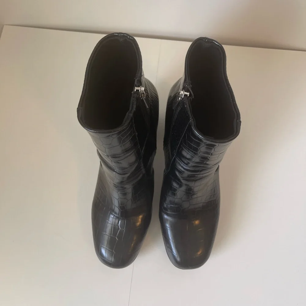 ASOS Faux Leather Black Croc Platform Heeled Ankle Boots 40